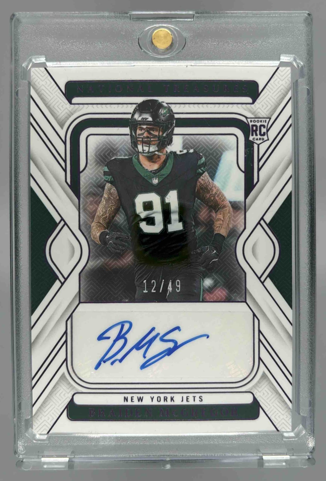 Card image for 2025 Panini National Treasures Malachi Moore Rookie Signature Purple /49 #139 RC Auto Jets