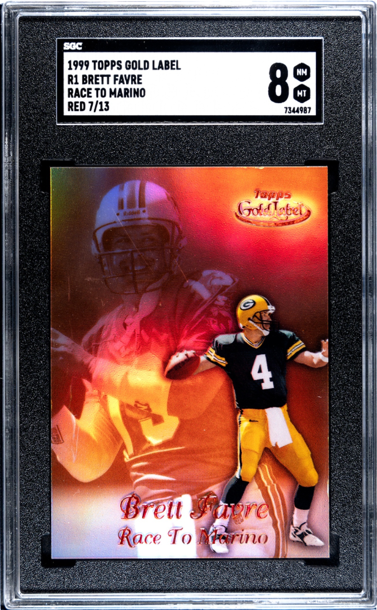 1999 Topps Gold Label Brett Favre Race to Marino #R1 Red /13 Packers SGC 8