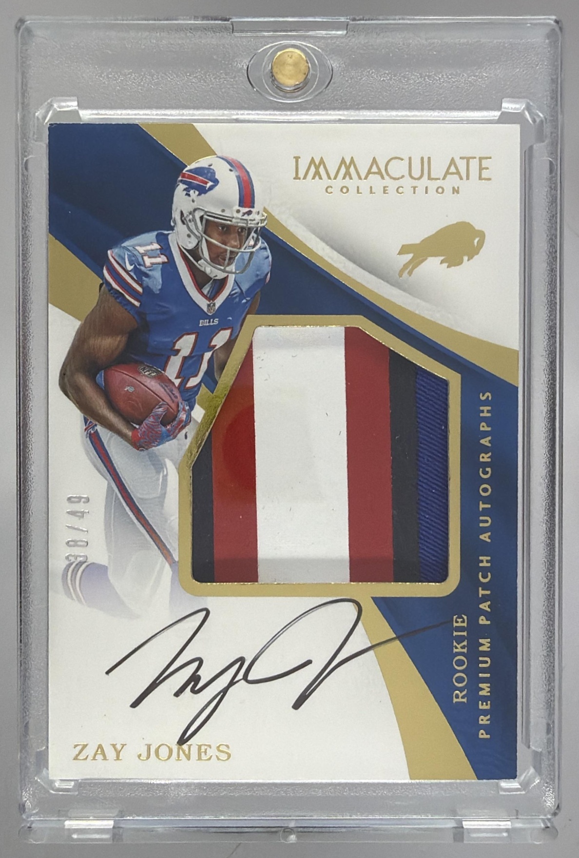 Card image for 2017 Panini Immaculate Collection Zay Jones Premium Patch Rookie Auto /49 #PR-ZJ MEM RC Bills
