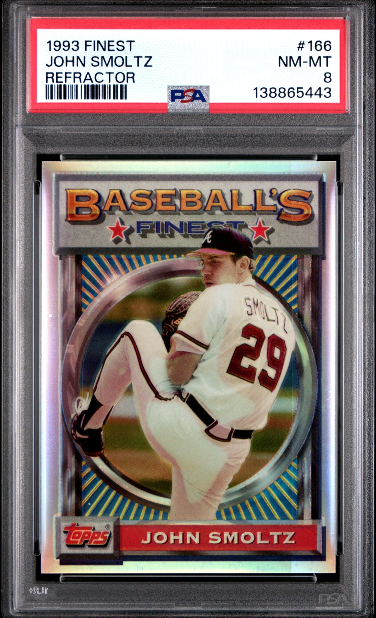 1993 Topps Baseball Finest John Smoltz Refractor #166 Atlanta Braves PSA 8
