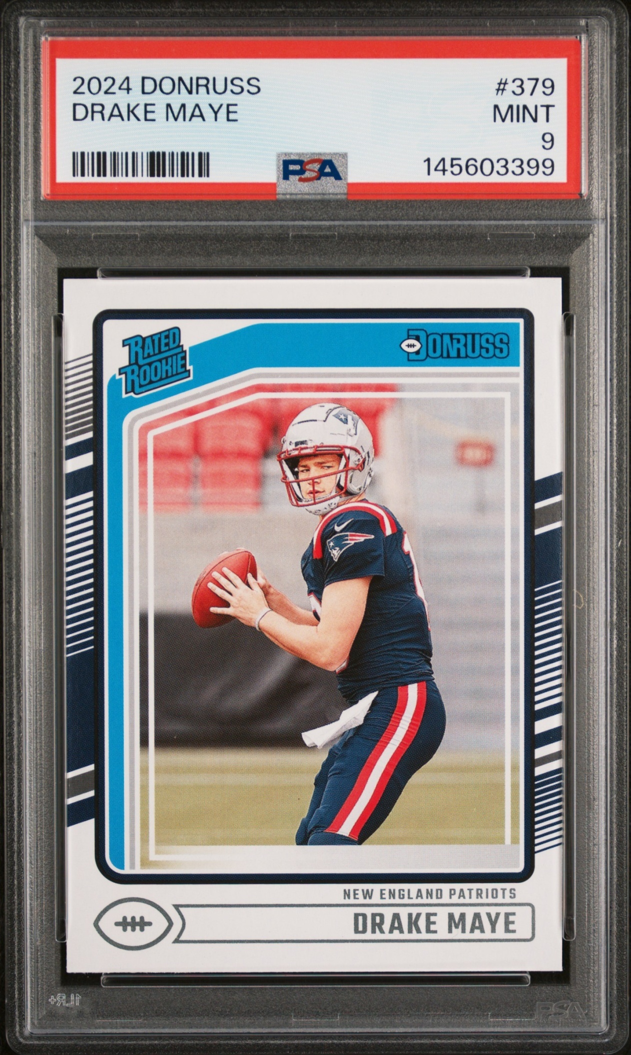 Card image for 2024 Panini Donruss Drake Maye #379 RC Rated Rookie Patriots