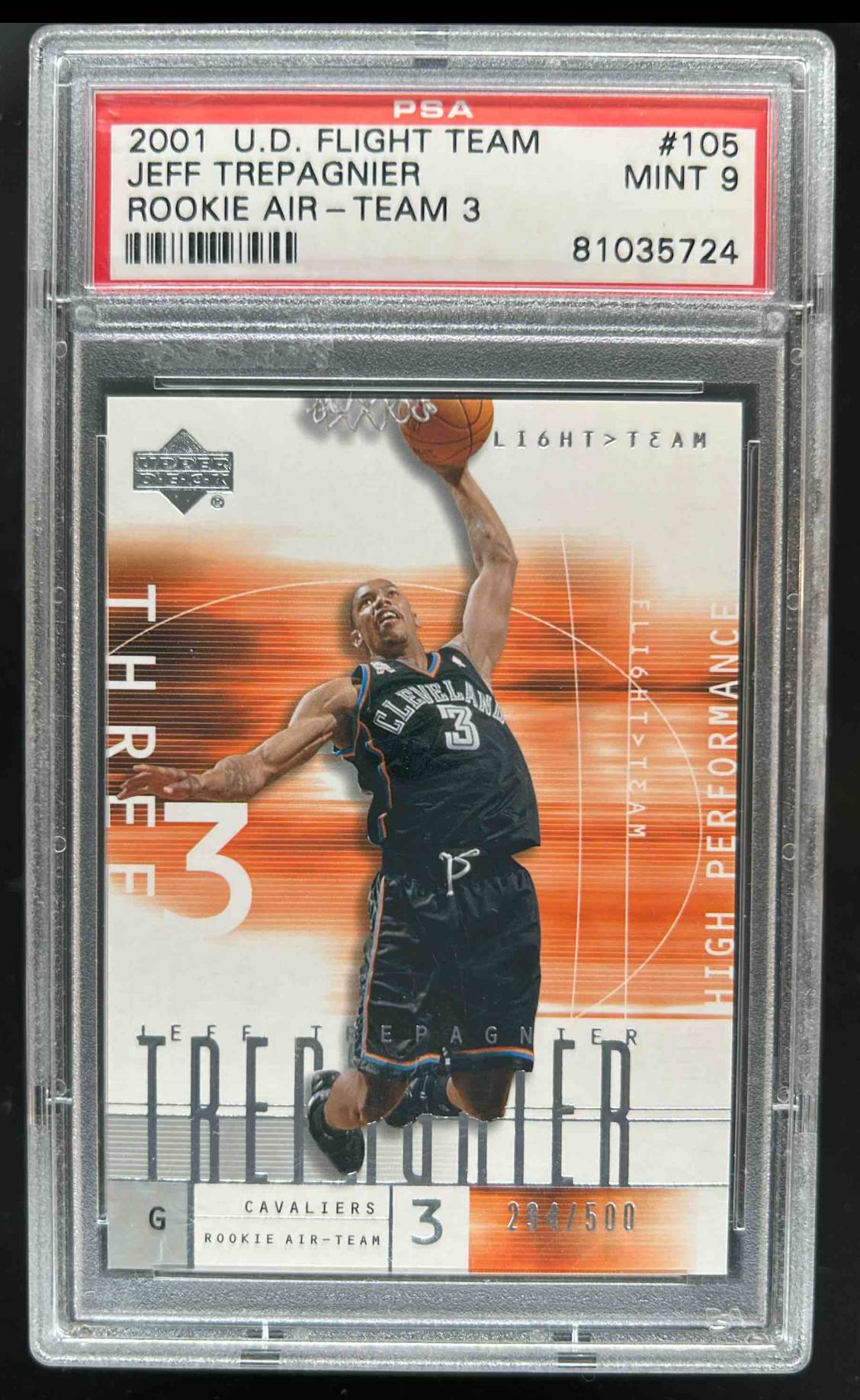 Card image for 2001-02 FLIGHT TEAM JEFF TREPAGNIER #105B /500 RC PSA 9