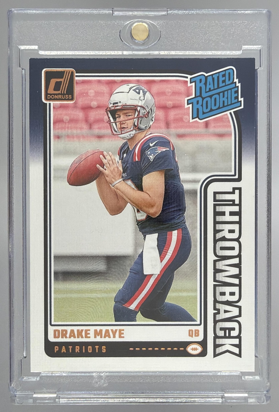 Card image for 2024 Panini Donruss Drake Maye Rated Rookie Throwback #49 Patriots