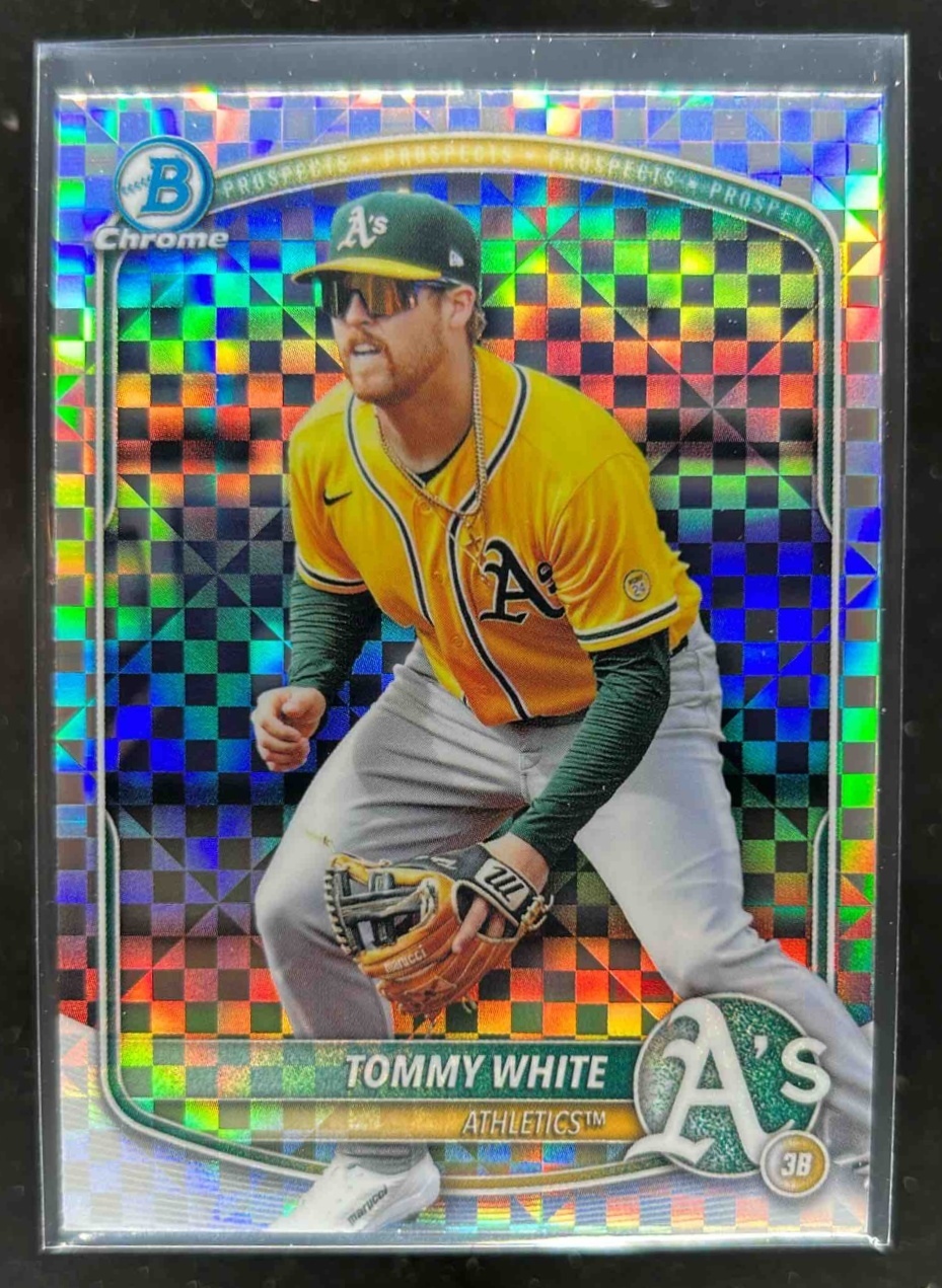 Card image for Tommy White 2025 Bowman Baseball Draft Chrome X-Fractor Athletics