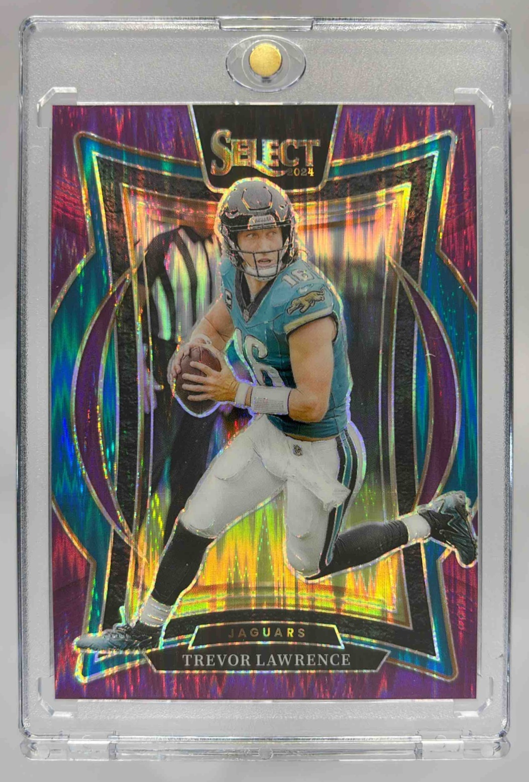 Card image for 2024 Panini Select Trevor Lawrence Concourse Purple Prizm Shock /360 #98 Jaguars