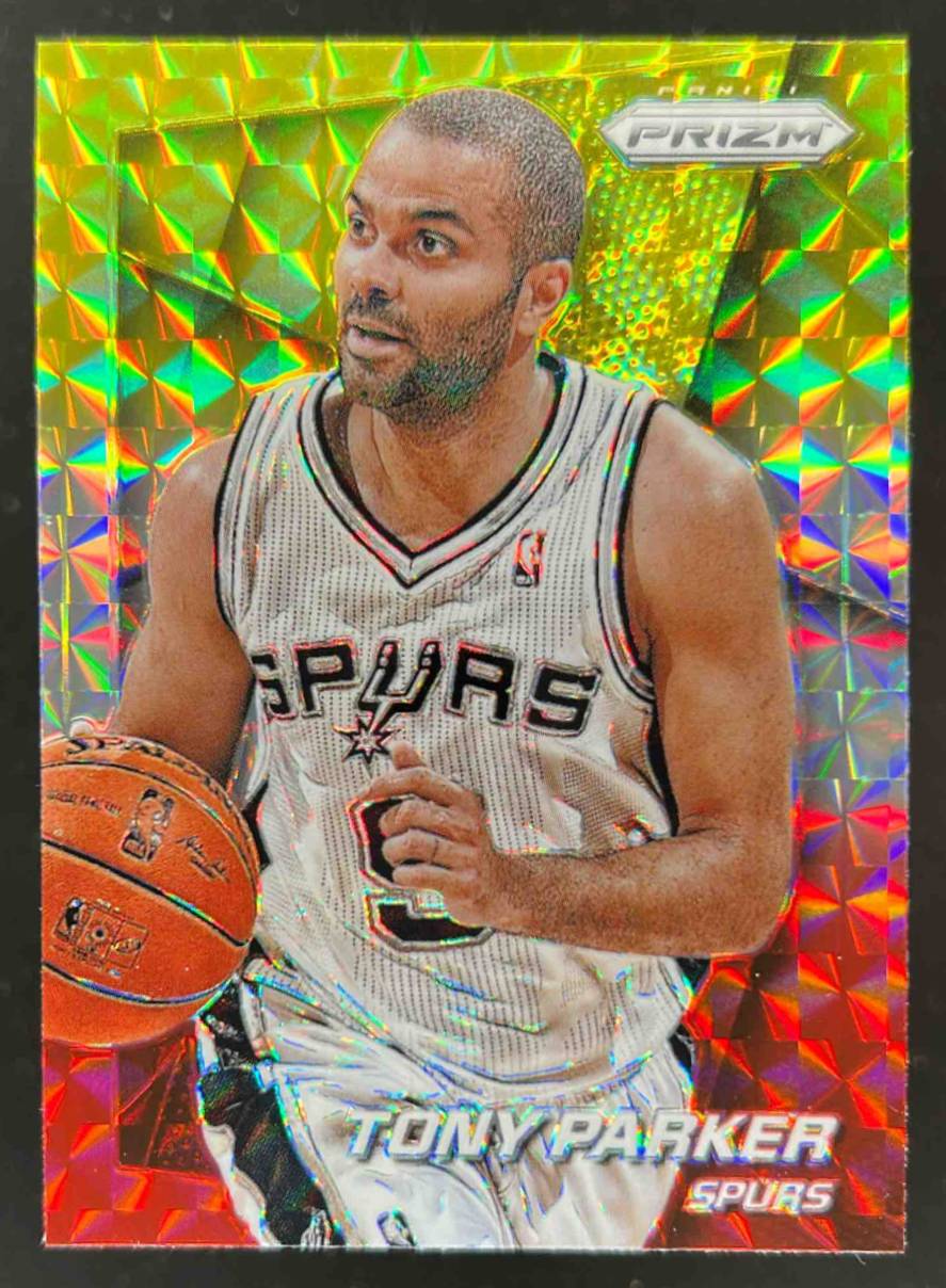 Card image for 2014-15 Panini Prizm Tony Parker Prizms Yellow and Red Mosaic #64
