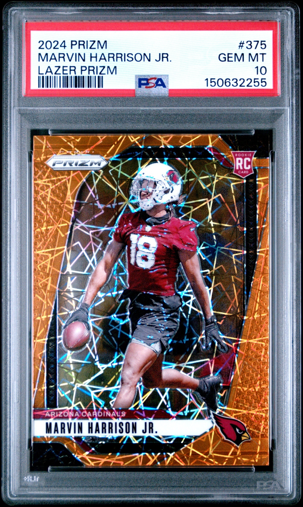 Card image for 2024 Panini Football Prizm Marvin Harrison Jr. Lazer #375 RC Arizona Cardinals