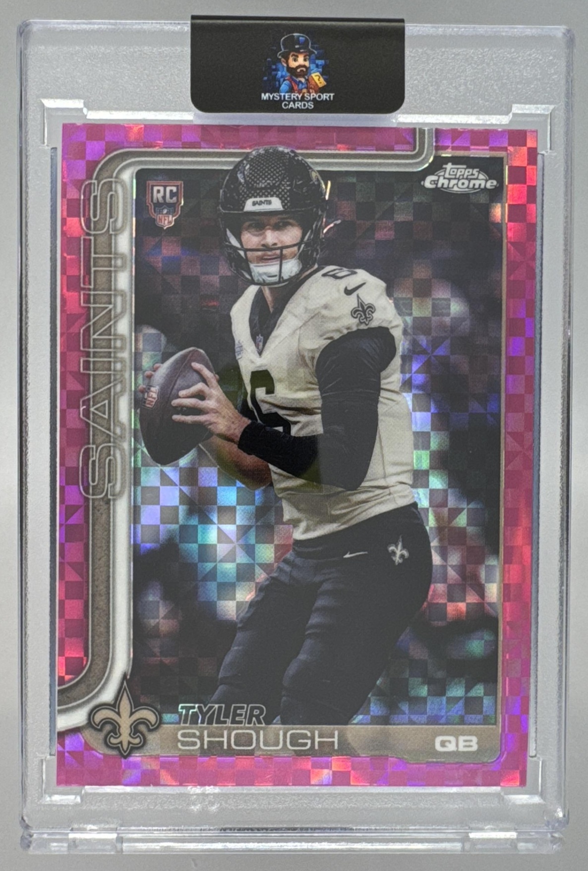 Card image for 2025 Topps Football Chrome Tyler Shough Rookie #398 RC New Orleans Saints