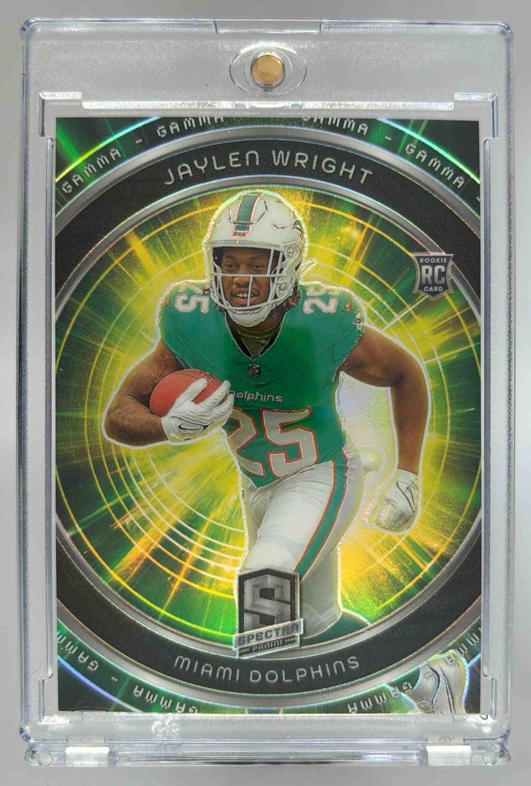 Card image for 2024 Panini Football Spectra Jaylen Wright Gamma /125 #G-JWT RC Miami Dolphins
