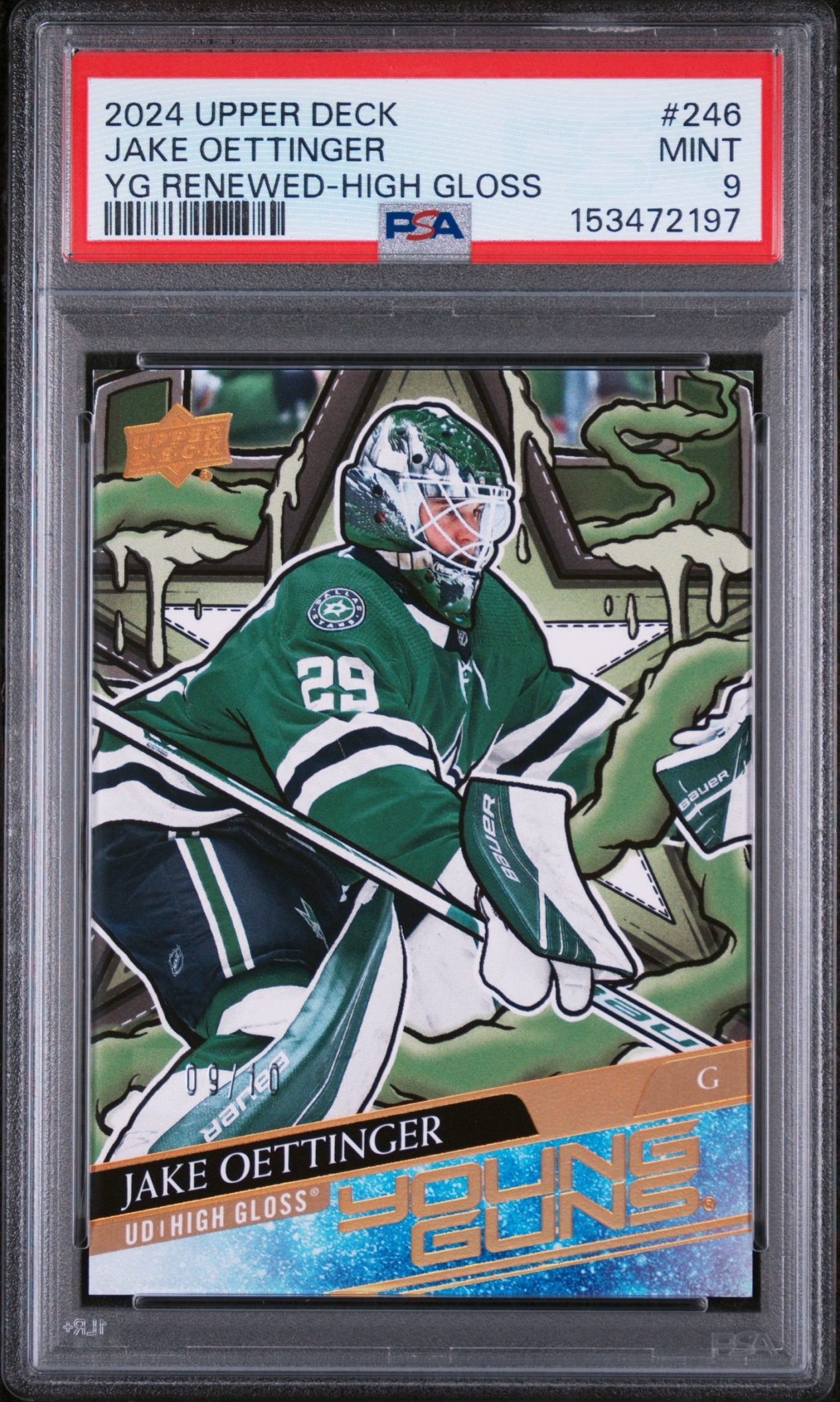 2024-25 UD Young Guns Renewed Series 2 High Gloss #246 Jake Oettinger /10 PSA 9
