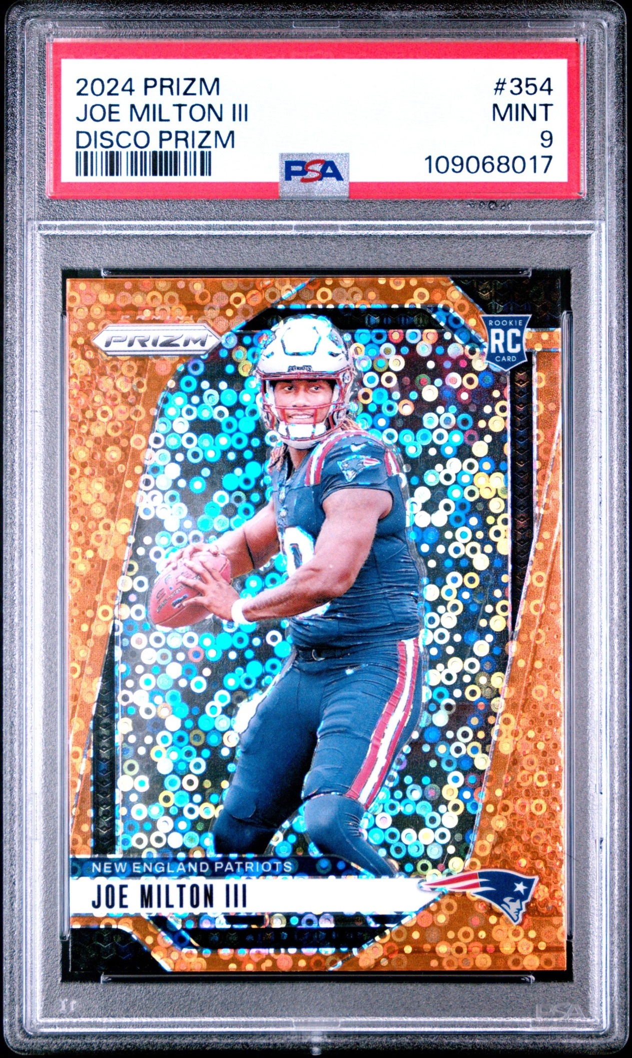 Card image for 2024 Panini Football Prizm Joe Milton III Disco #354 RC New England Patriots