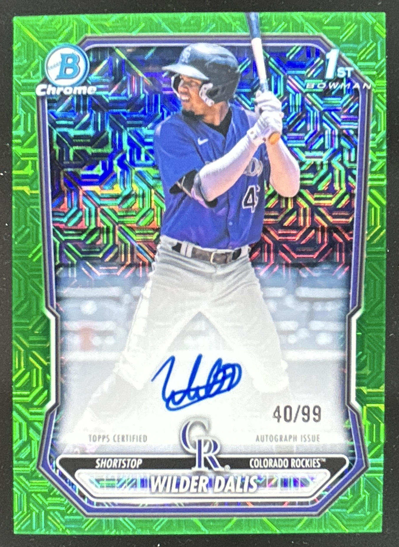 Card image for Wilder Dalis 2026 Bowman Chrome Mega Box Prospects Auto Green Mojo Refractor /99