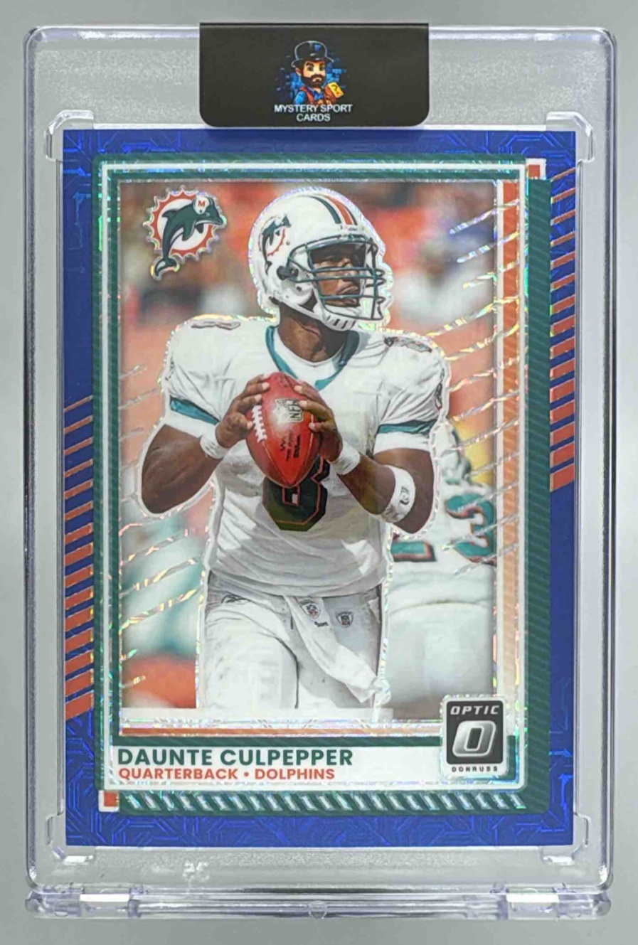Card image for 2025 Panini Donruss Optic Daunte Culpepper Blue Mojo Prizm /55 #60 Dolphins