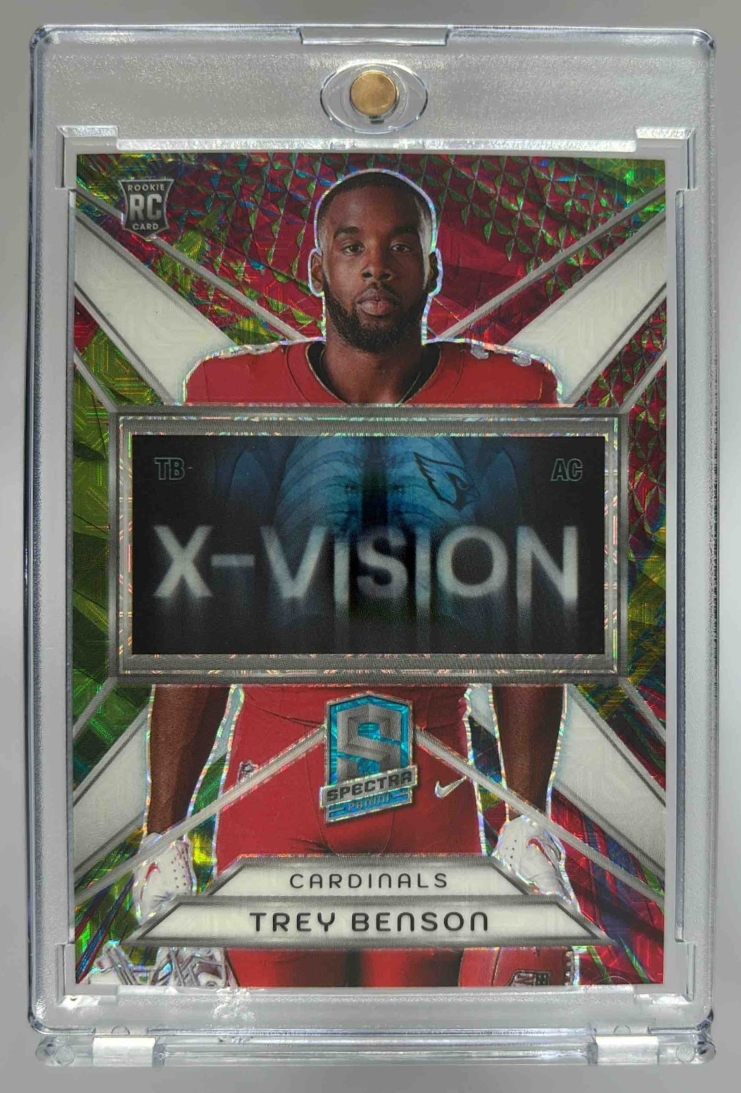 Card image for 2024 Panini Spectra Trey Benson X-Vision Meta /30 #XV-TBN RC Cardinals