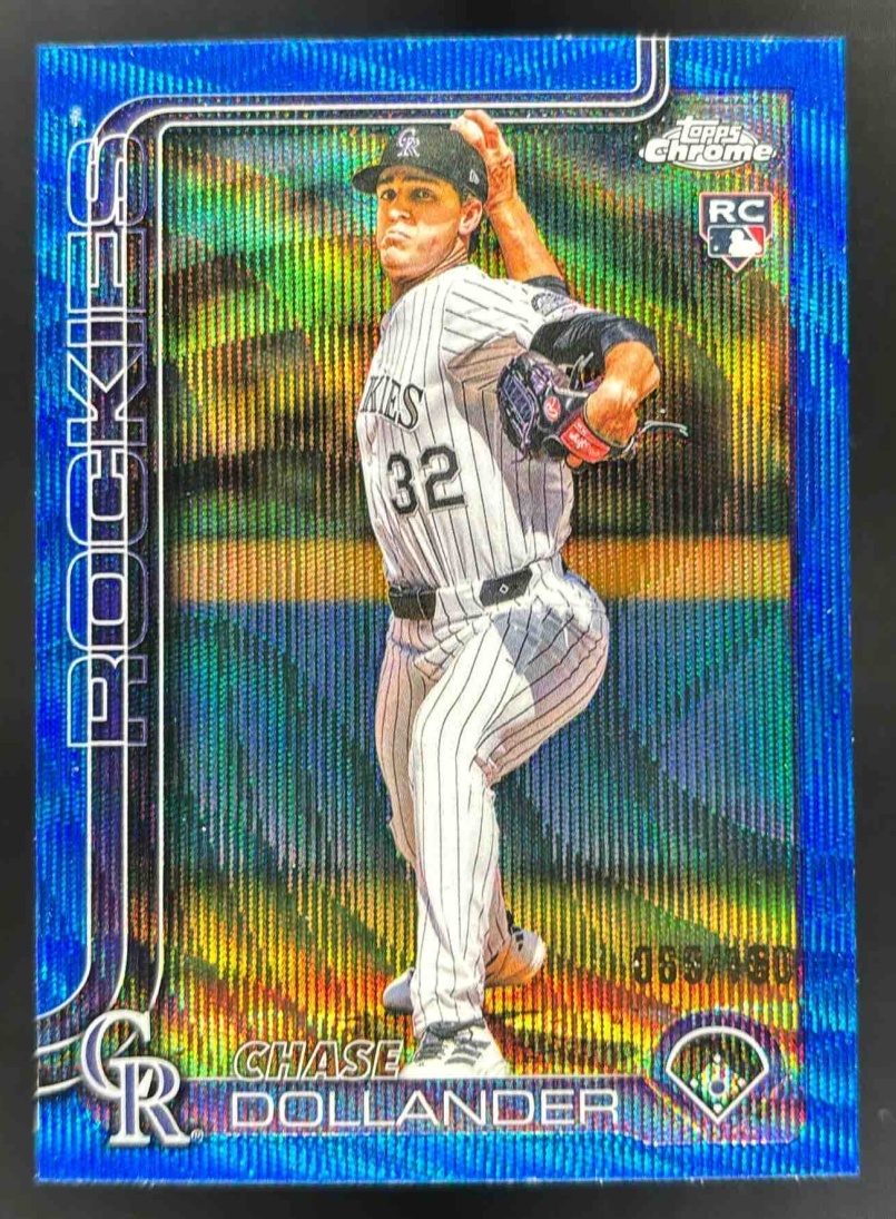 Card image for 2025 Topps Chrome Update Chase Dollander Blue Wave Refractor /150 RC