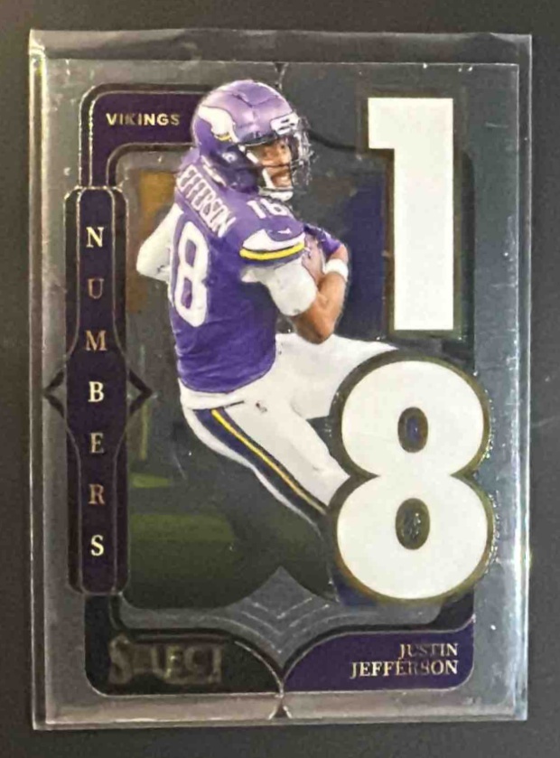 Card image for 2024 Panini Select Justin Jefferson #1 Numbers Vikings