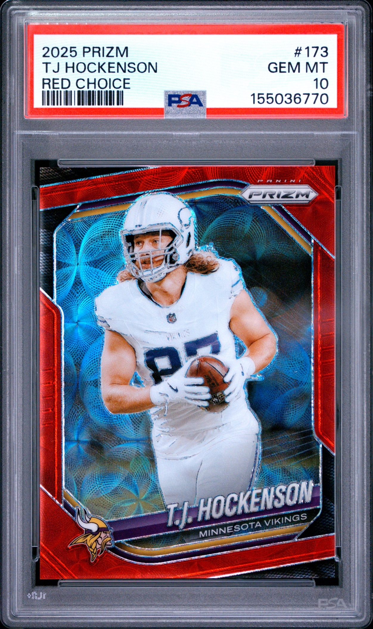 Card image for 2025 Panini Football Prizm T.J. Hockenson Choice Red /20 #173 Minnesota Vikings