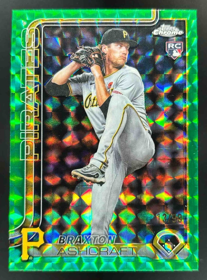 Card image for 2025 Topps Chrome Update Braxton Ashcraft Green Geometric Refractor /99 RC
