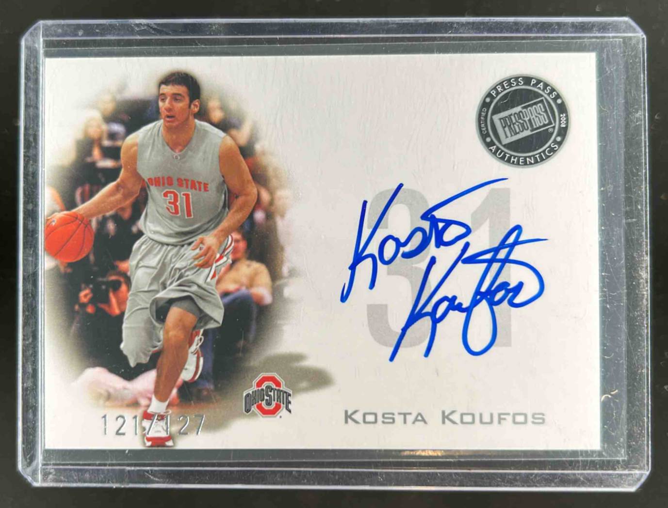 Card image for 2008 Press Pass Kosta Koufos Signings Silver /127 #PPS-KK RC Auto Rookie