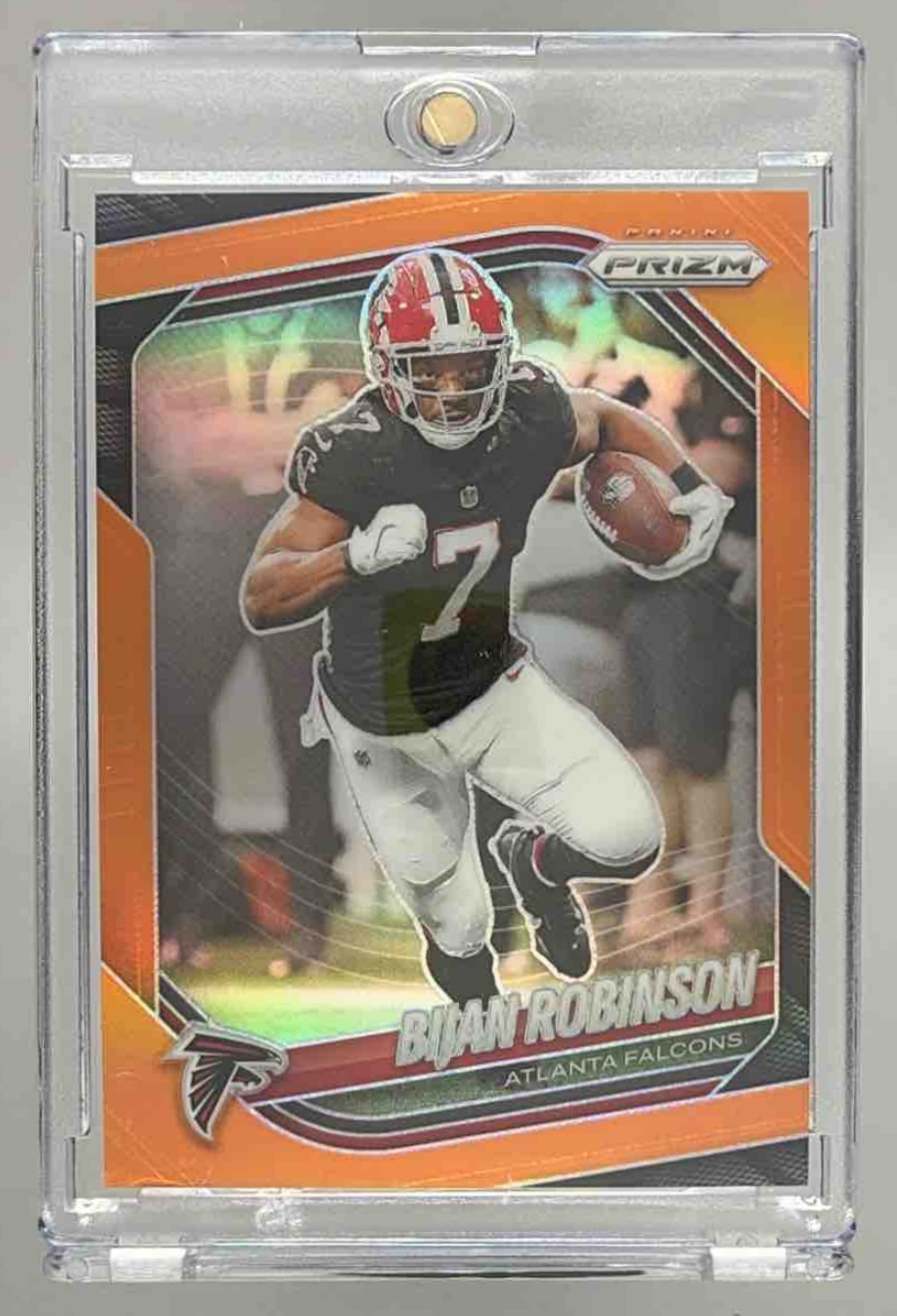 Card image for 2025 Panini Football Prizm Bijan Robinson Orange /249 #96 Atlanta Falcons
