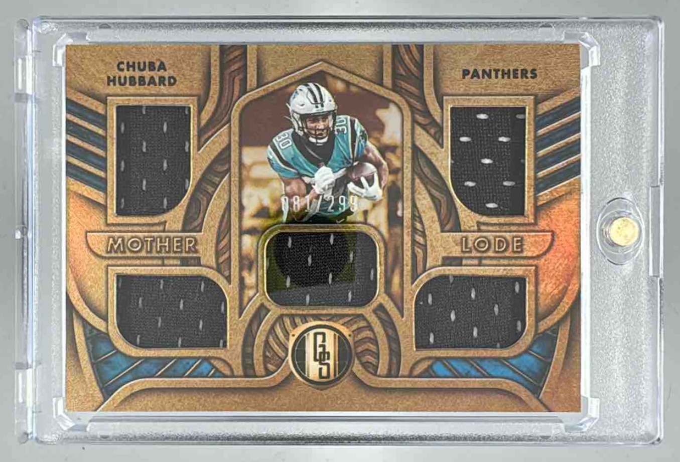 Card image for 2022 Panini Gold Standard Chuba Hubbard Mother Lode /299 #17 MEM Panthers