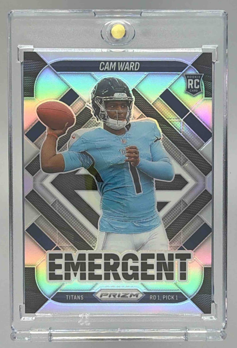 Card image for 2025 Panini Football Prizm Cam Ward Emergent #2 Tennessee Titans