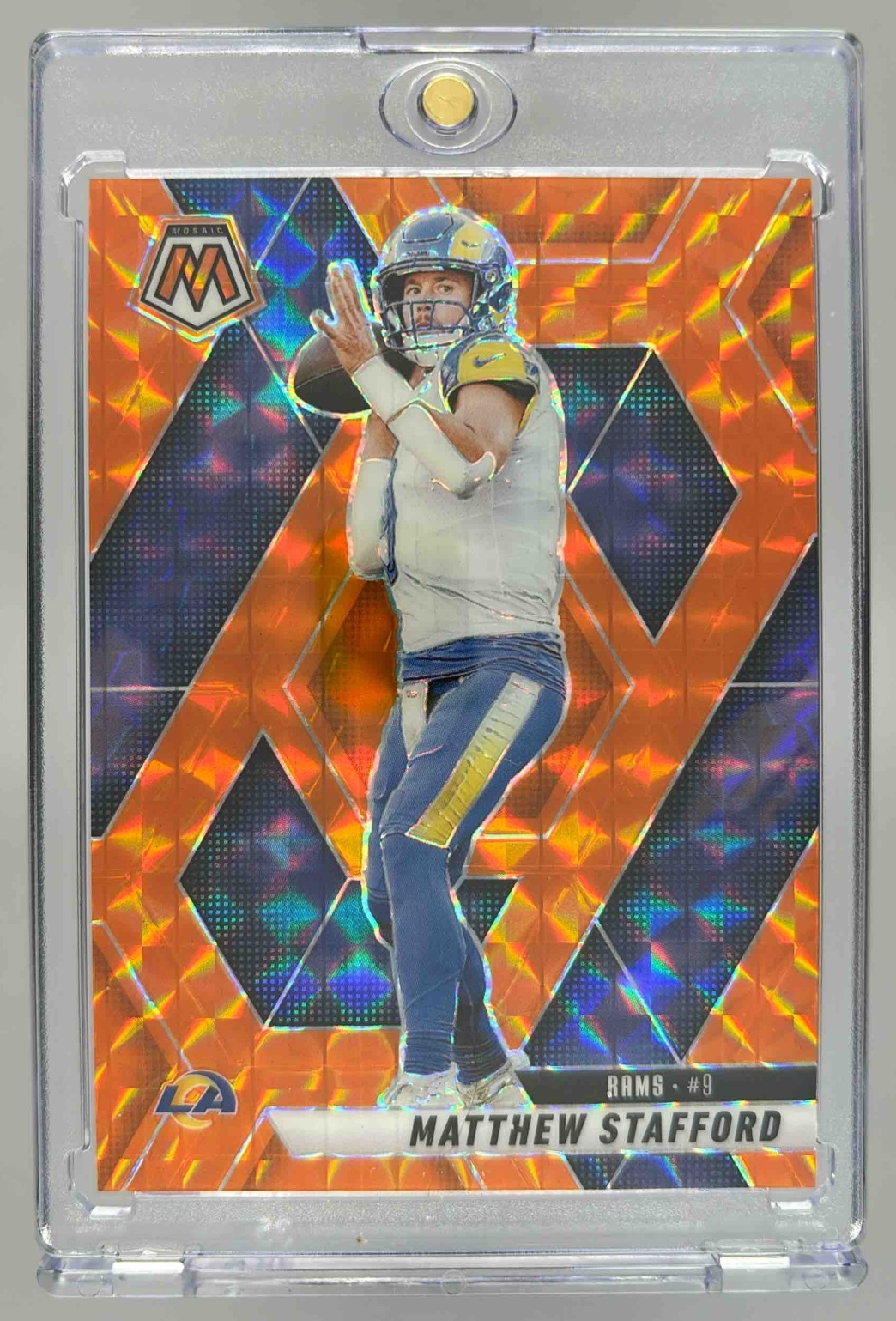 Card image for 2025 Panini Prizm Matthew Stafford Premier Jerseys #PJY-MSD MEM Rams