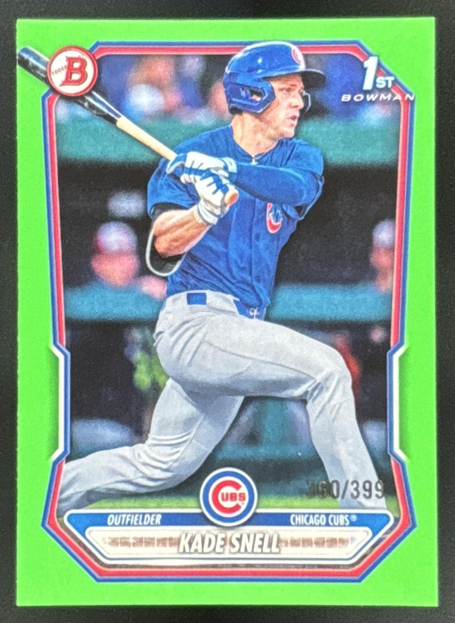 Card image for Kade Snell 2026 Bowman Neon Green Border /399 Prospects Chicago Cubs