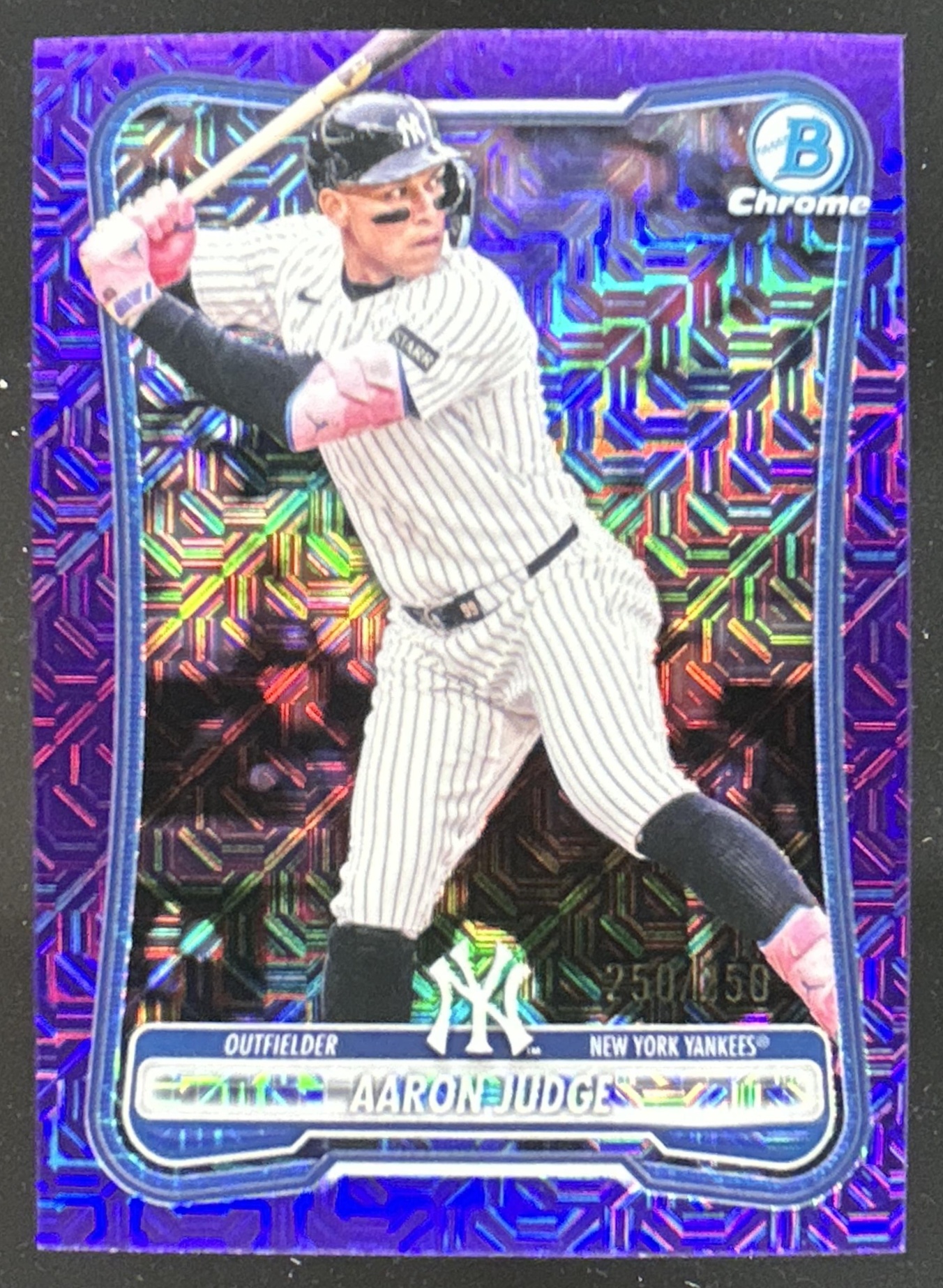 Card image for Aaron Judge 2026 Bowman Chrome Mega Box Purple Mojo Refractor /250