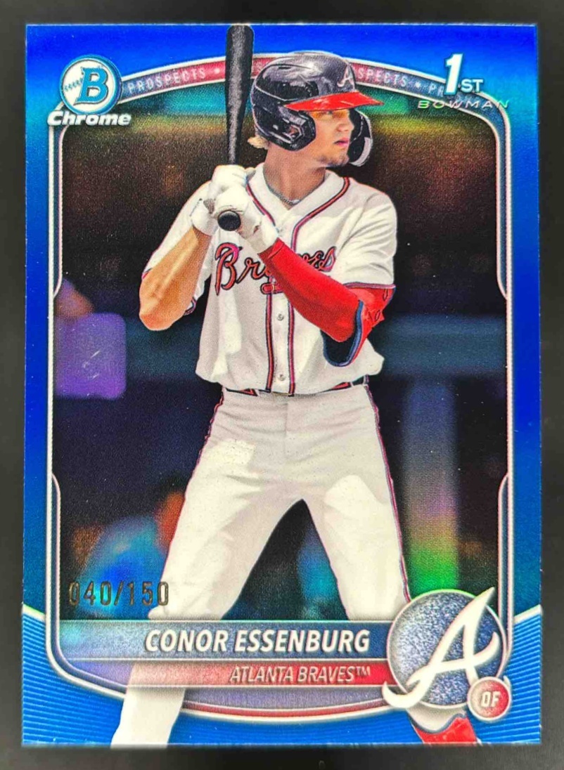 Card image for 2025 Bowman Draft Conor Essenburg Chrome Blue Refractor /150 #BDC-124 Braves