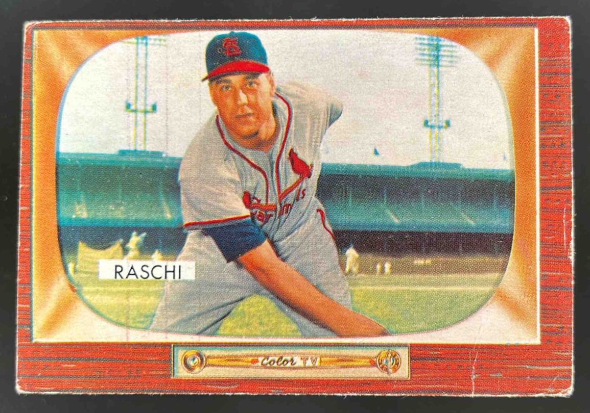 Card image for 1955 BOWMAN BASEBALL VIC RASCHI #185 ST. LOUIS CARDINALS