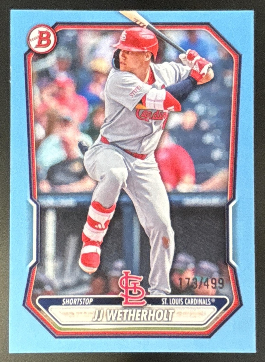 Card image for JJ Wetherholt 2026 Bowman Sky Blue Border /499 Prospects St. Louis Cardinals