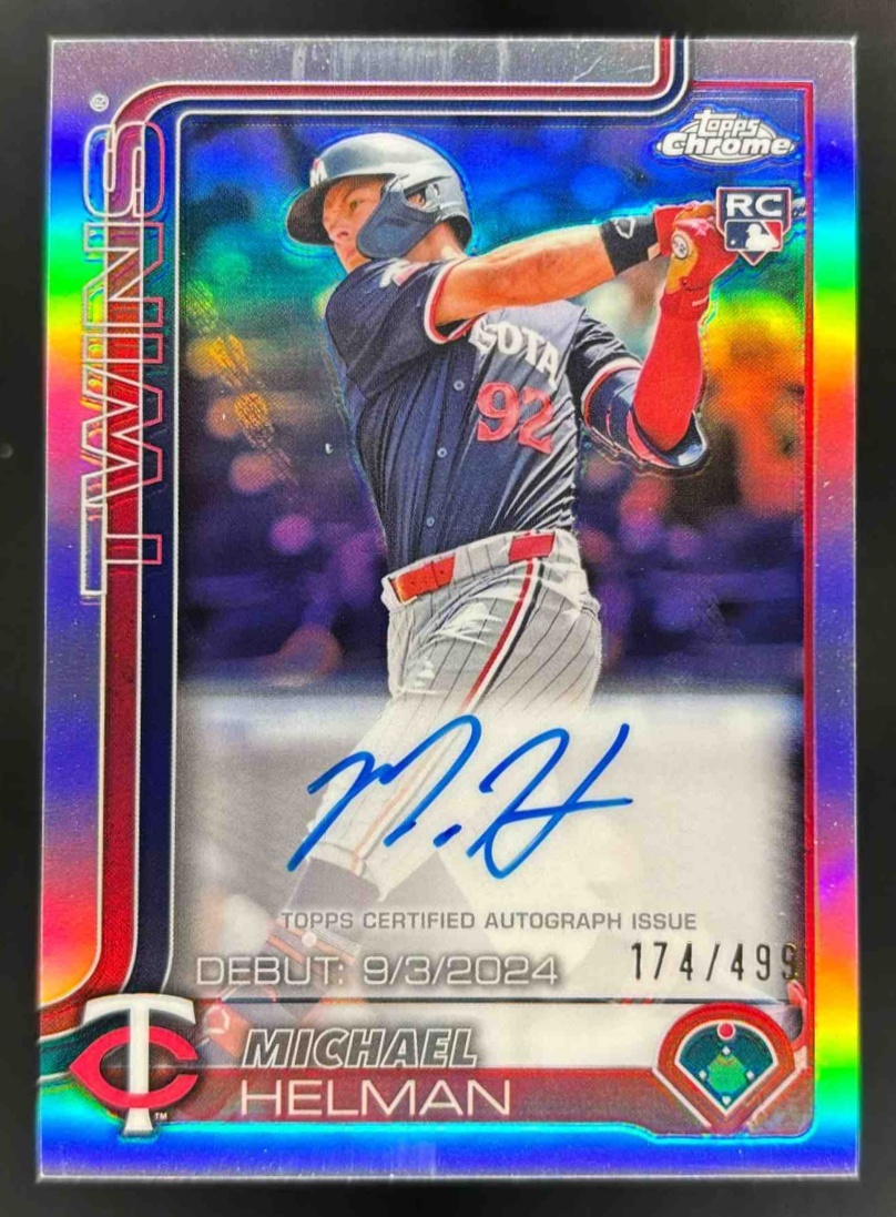 Card image for 2025 Topps Chrome Update Michael Helman Rookie Debut Auto Refractor /499 RC