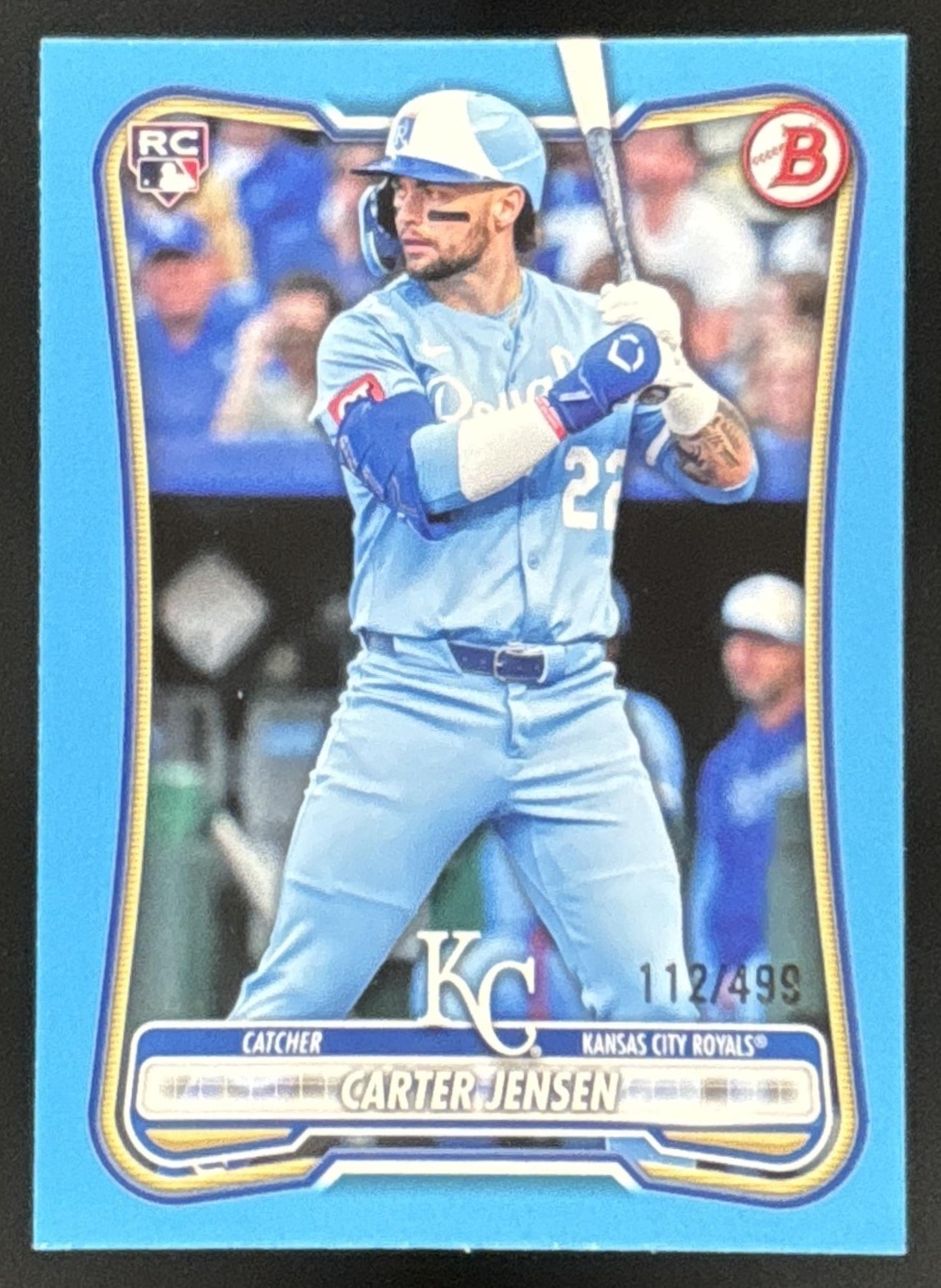 Card image for Carter Jensen 2026 Bowman Sky Blue Border /499 Kansas City Royals