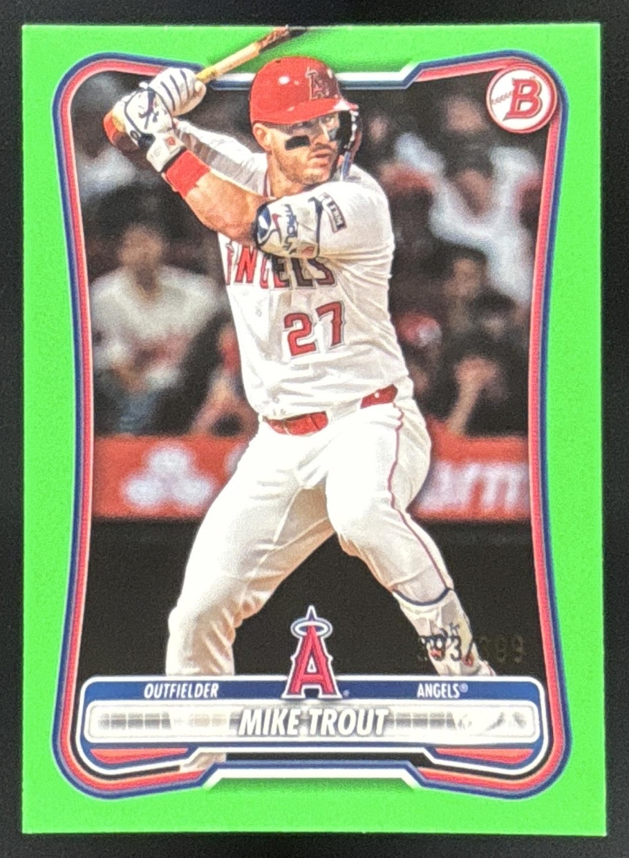 Card image for Mike Trout 2026 Bowman Neon Green Border /399 Los Angeles Angels