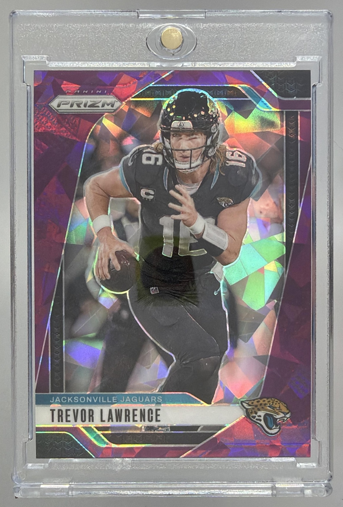 Card image for 2024 Panini Prizm Trevor Lawrence Purple Ice /225 #129 Jaguars