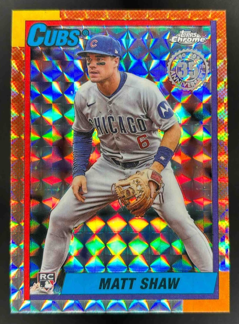 Card image for 2025 Topps Chrome Update Matt Shaw 1990 Geometric Refractor #90CU-20 RC Cubs