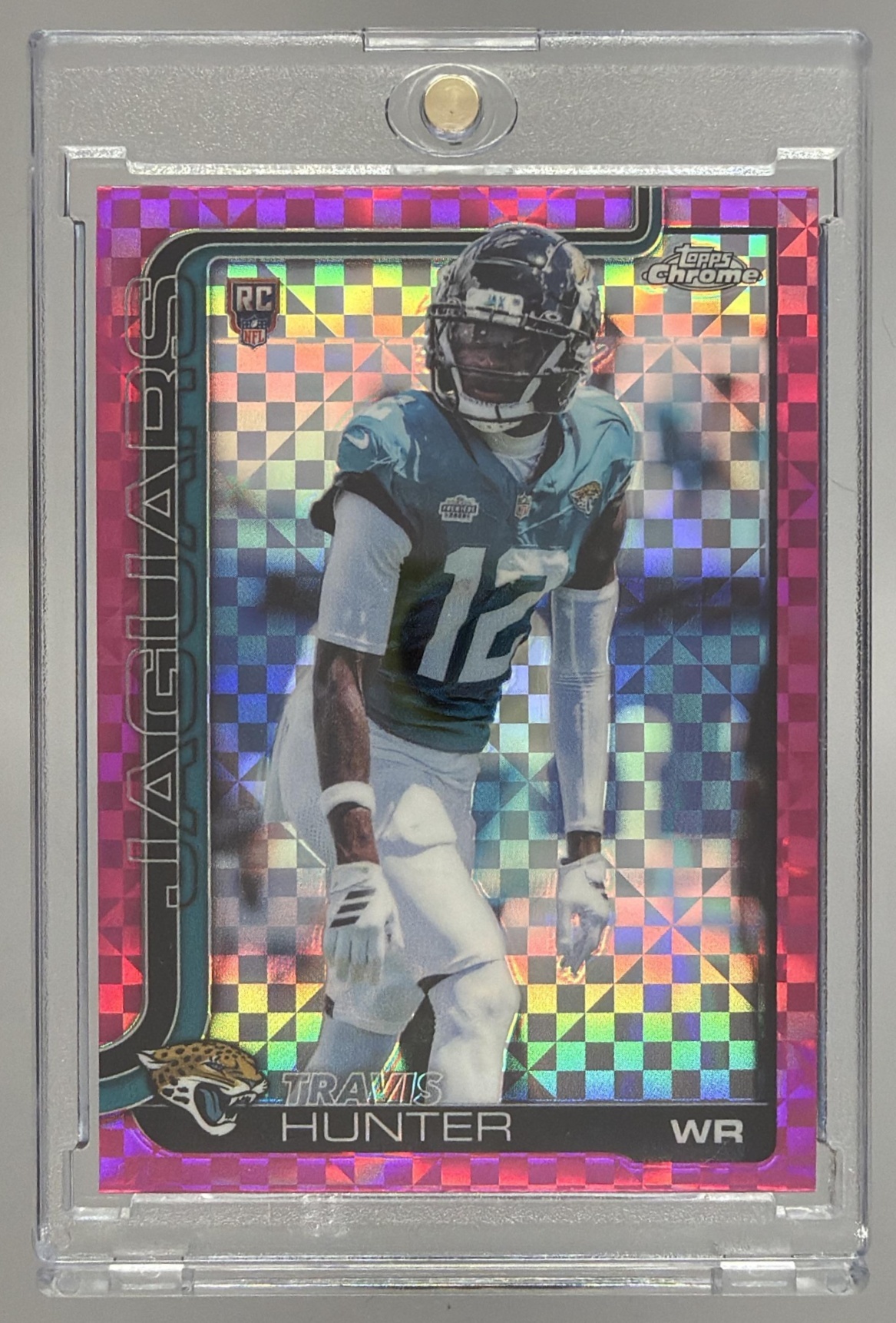 Card image for 2025 Topps Football Chrome Sapphire Travis Hunter #332 RC Jacksonville Jaguars
