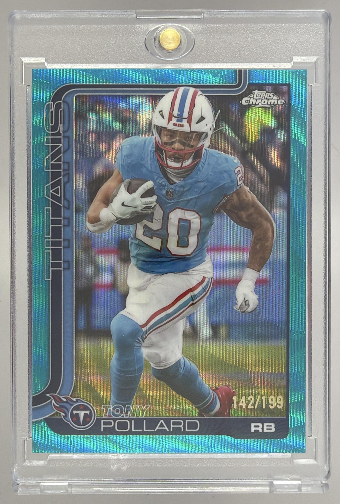 Card image for 2025 Topps Chrome Tony Pollard Aqua Wave Refractor /199 #290 Titans