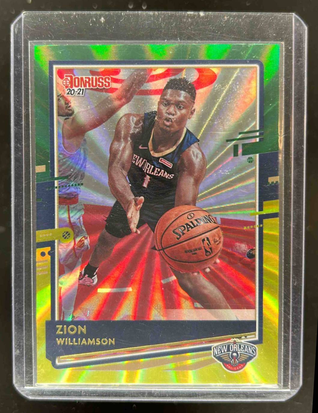 Card image for 2020-21 PANINI DONRUSS ZION WILLIAMSON HOLO GREEN AND YELLOW LASER #147