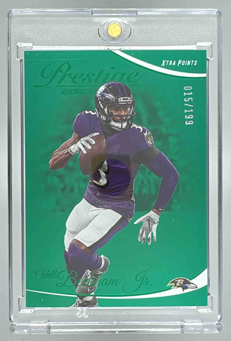 Card image for 2023 Panini Prestige Odell Beckham Jr. Xtra Points Green /199 #27 Ravens