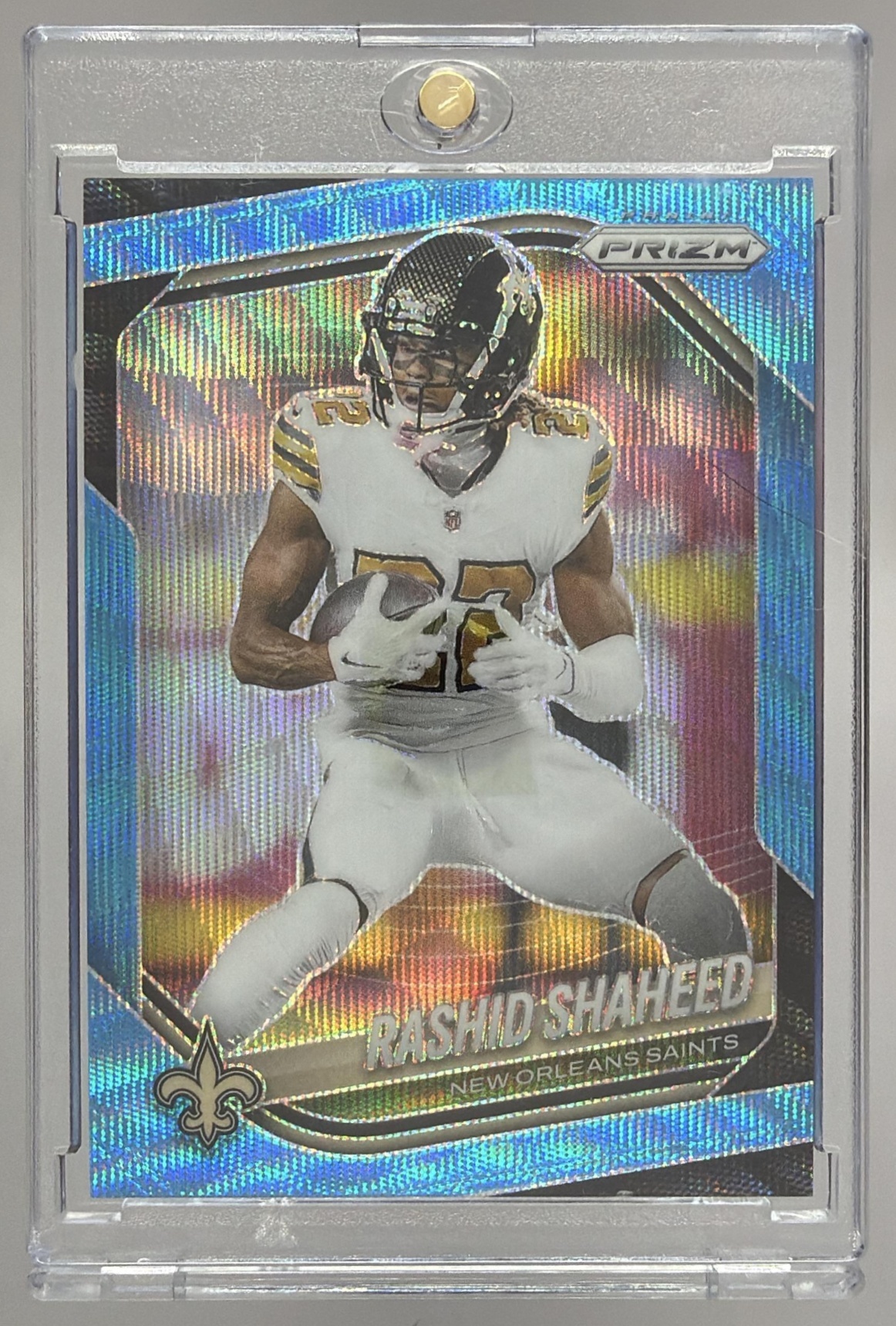 Card image for 2025 Panini Football Prizm Rashid Shaheed Blue Wave /230 #194 New Orleans Saints