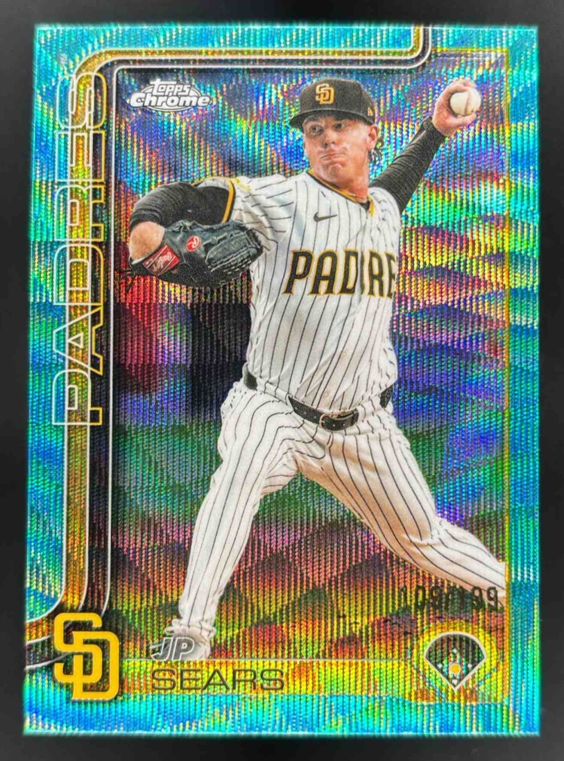 Card image for 2025 Topps Chrome Update JP Sears Aqua Wave Refractor /199 #USC85 Padres