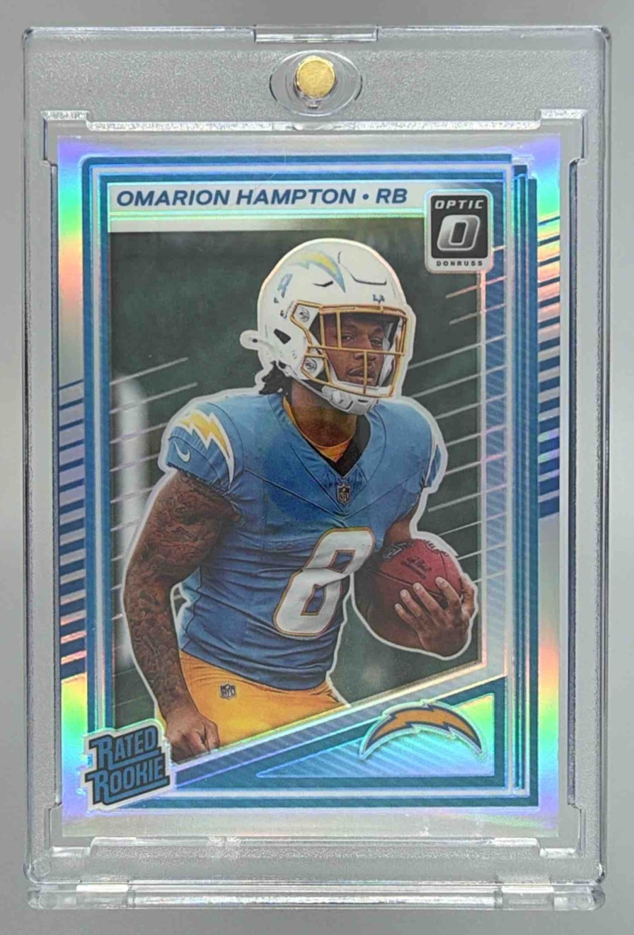 Card image for 2025 Panini Donruss Optic Omarion Hampton Rated Rookie Holo Prizm #212 Chargers