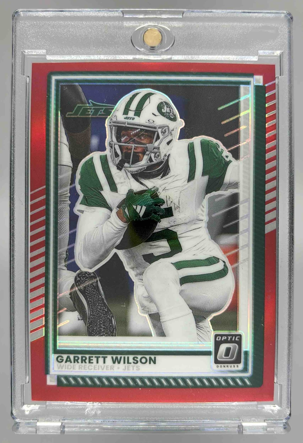 Card image for 2025 Panini Donruss Optic Garrett Wilson Red Prizm /149 #95 Jets