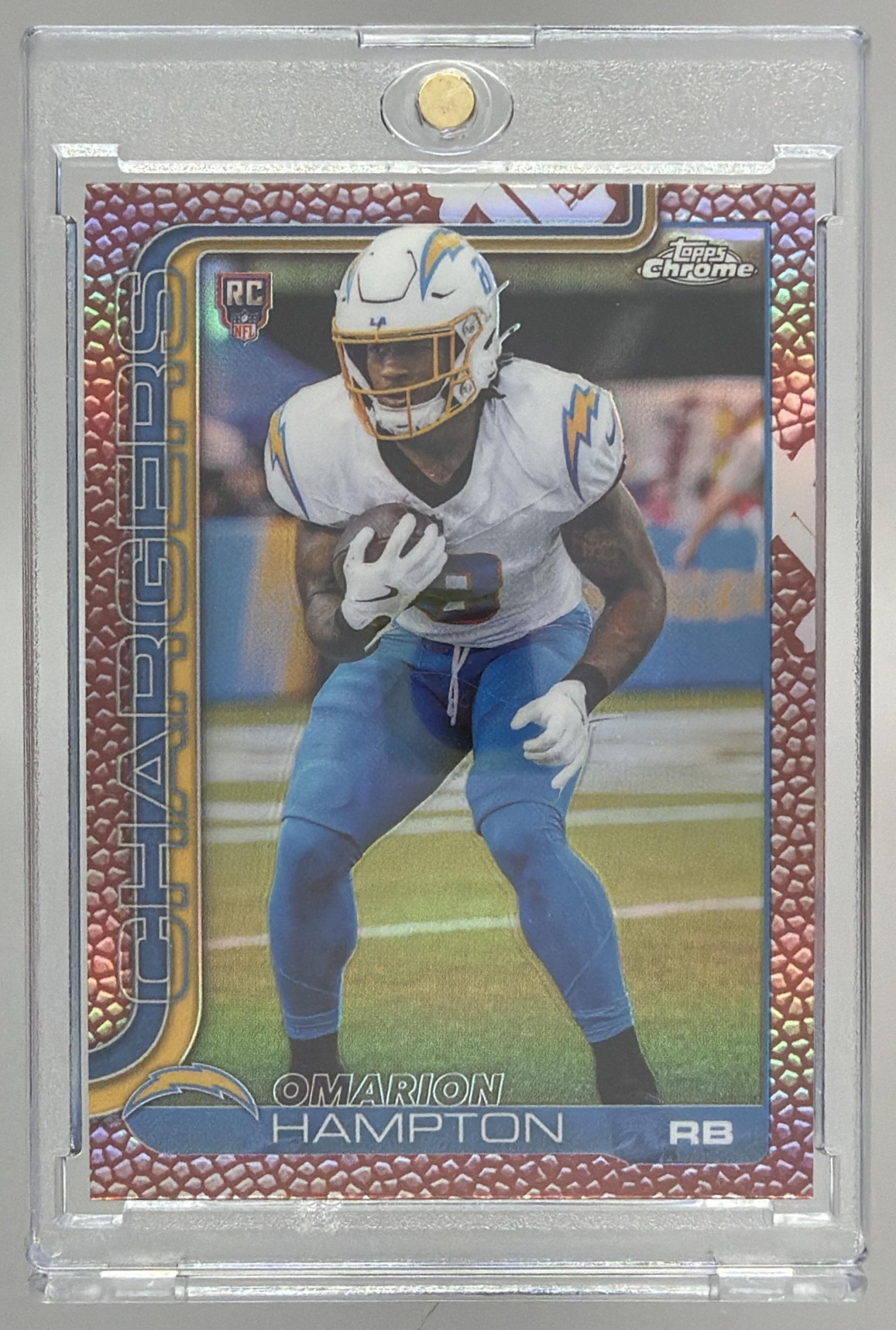 Card image for 2025 Topps Football Chrome Omarion Hampton Rookie #324 RC Los Angeles Chargers