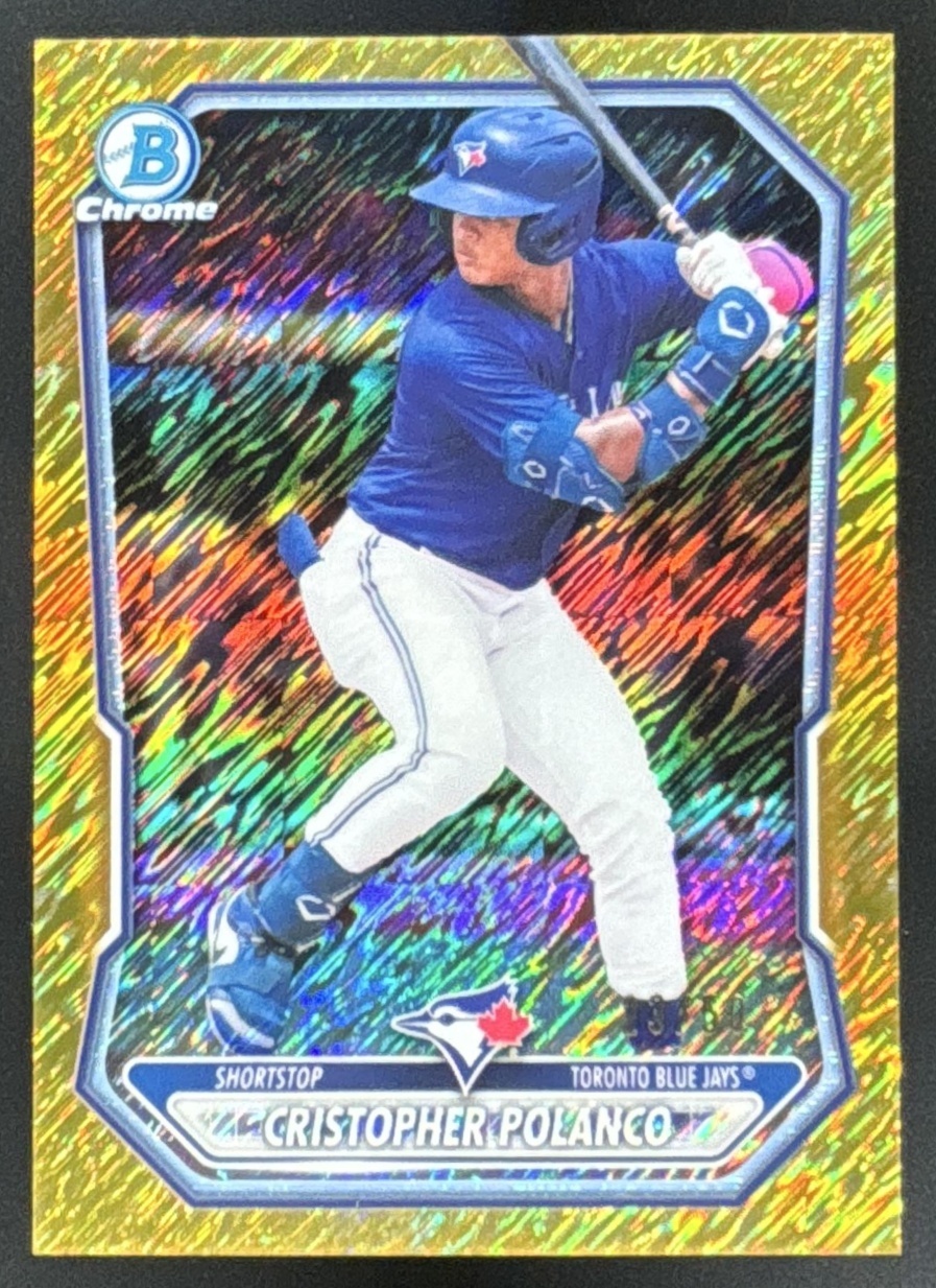 Card image for 2026 Bowman Cristopher Polanco Chrome Prospects Gold Shimmer Refractor /50