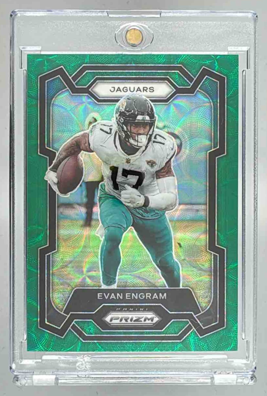 Card image for 2023 Panini Football Prizm Evan Engram Green Scope /75 #135 Jacksonville Jaguars