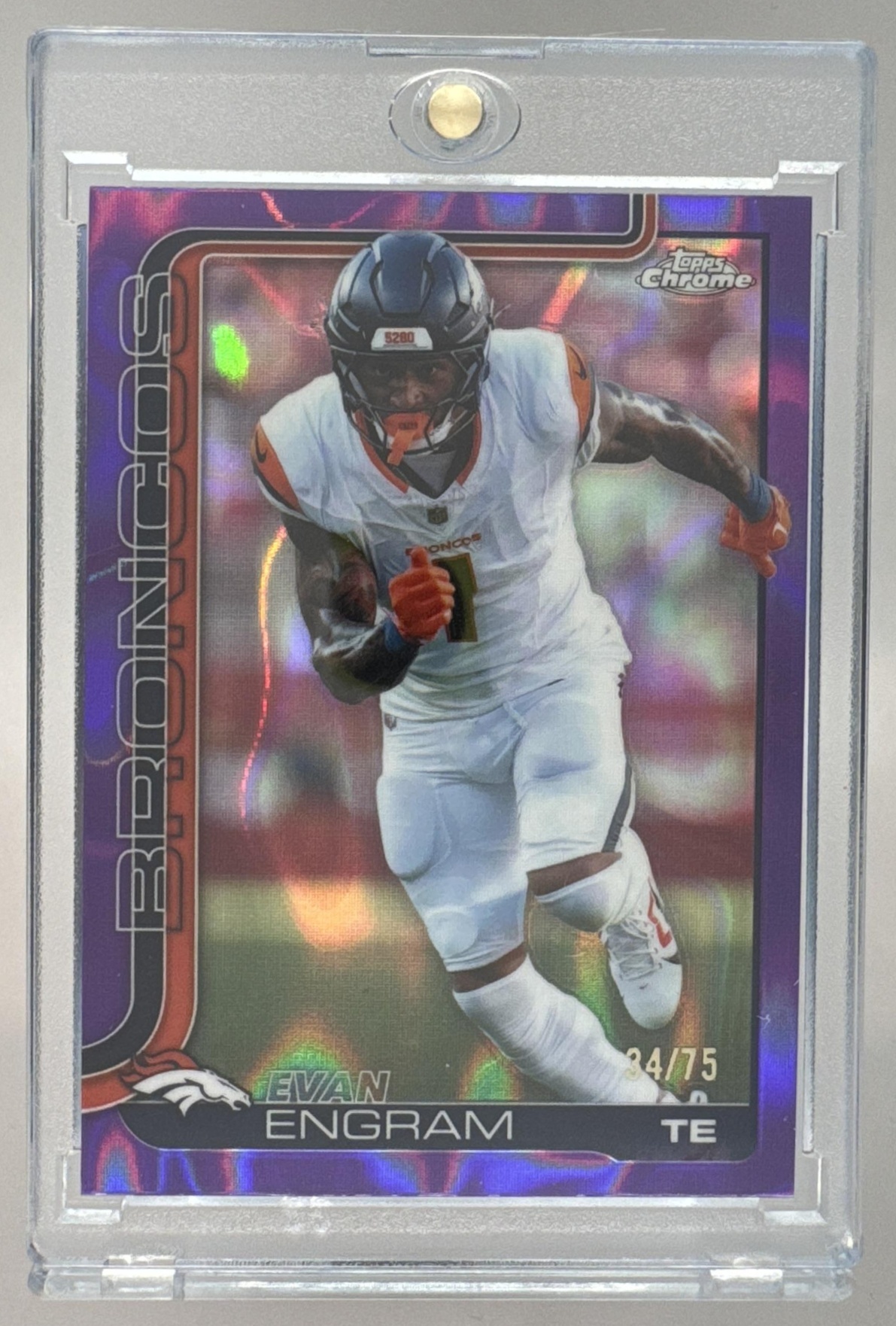 Card image for 2025 Topps Football Chrome Evan Engram Purple Refractor /75 #92 Denver Broncos