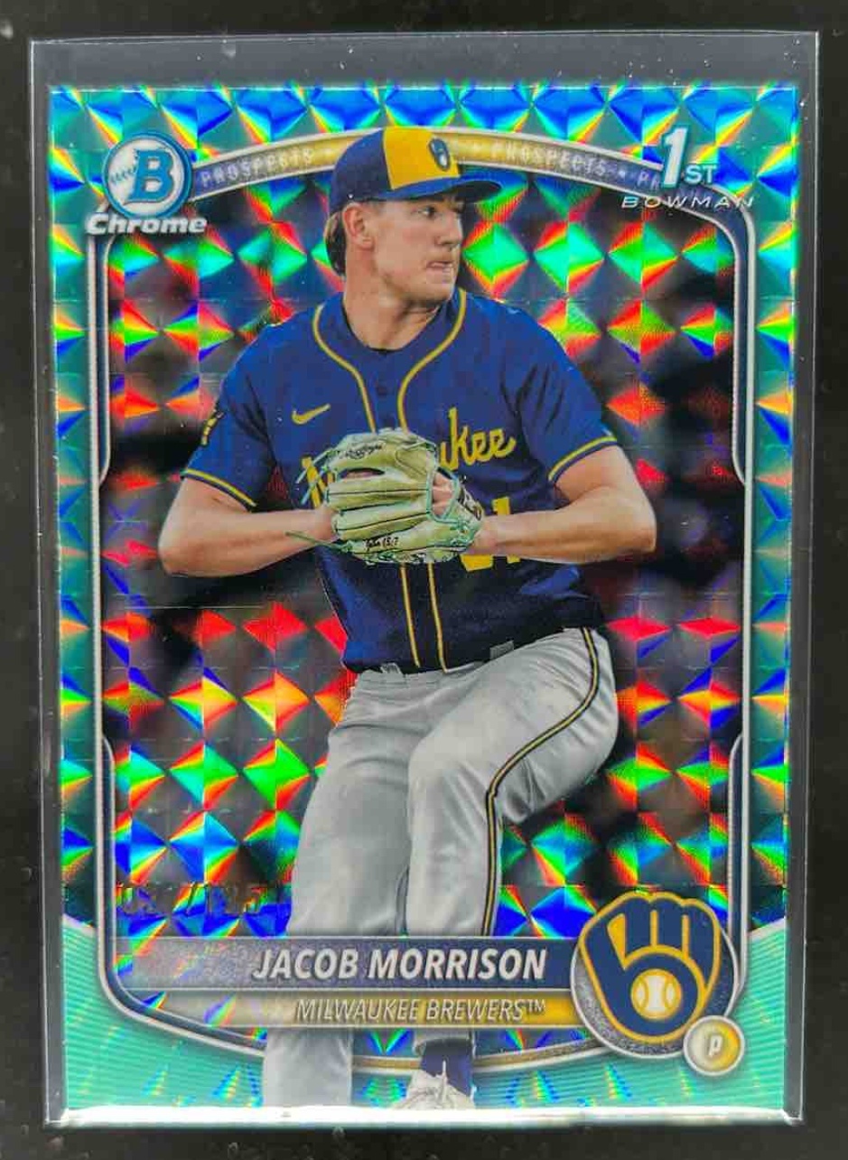 Card image for Jacob Morrison 2025 Bowman Draft Chrome Aqua Geometric Refractor /125